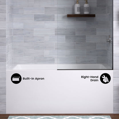 Voltaire 54 x 30 Skirted Right Drain Soaking Apron Bathtub in Glossy White with Integrated Overflow, Drain Included