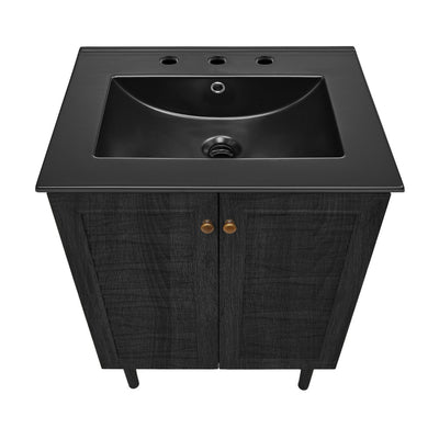 Bron 24" Freestanding Bathroom Vanity in Black Oak with Black 3-Hole Widespread Sink Top