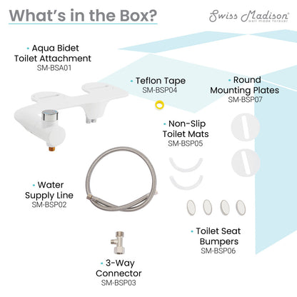 Aqua non-electric bidet toilet attachment in white plastic with water supply line and mounting plates.