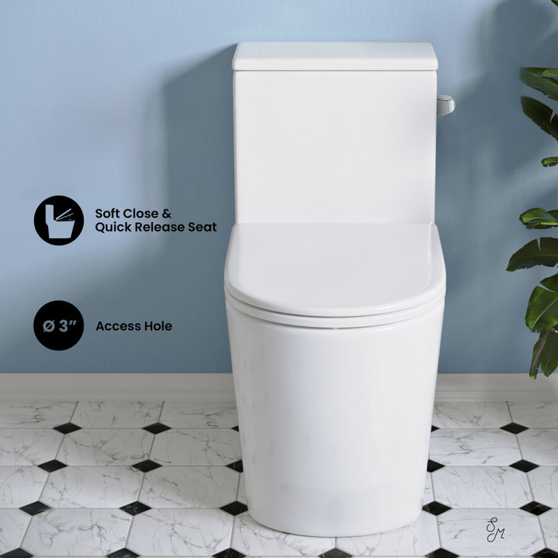 Liberte One-Piece 12" Rough-in 1.28 GPF Right-Hand Flush Elongated ADA Toilet in Glossy White