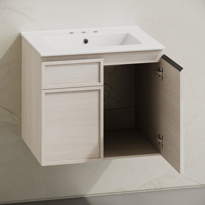 St. Tropez 24" Wall-Mounted Bathroom Vanity in White Oak with 3-Hole Centerset Sink Top