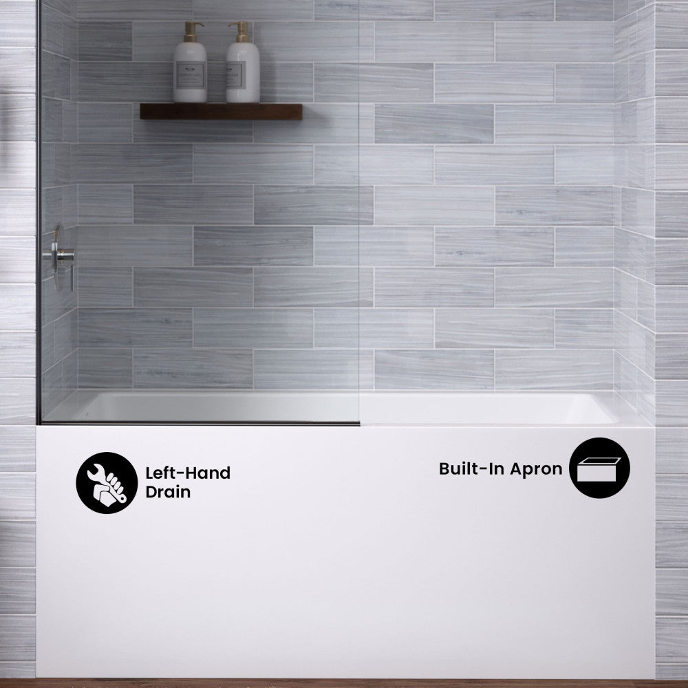 Voltaire 54 x 30 Skirted Left Drain Soaking Apron Bathtub in Glossy White with Integrated Overflow, Drain Included