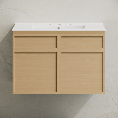 St. Tropez 30" Wall-Mounted Bathroom Vanity in Natural Oak with 3-Hole Widespread Sink Top