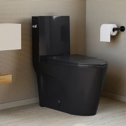 St. Tropez One-Piece 10" Rough-in 1.28 GPF Left-Hand Flush Elongated Toilet in Glossy Black