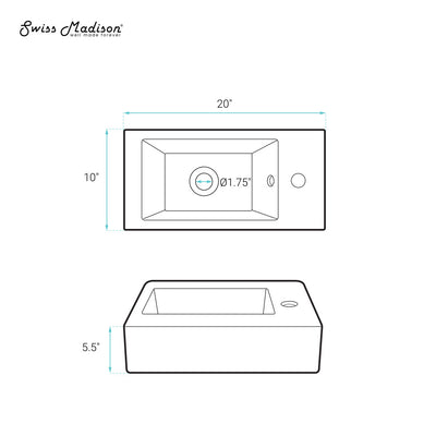 Voltaire 19.5 x 10 Rectangular Ceramic Wall Hung Sink with Right Side Faucet Mount