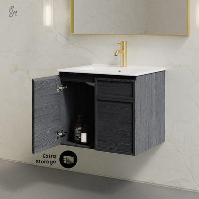 St. Tropez 24" Wall-Mounted Bathroom Vanity in Black Oak with Sink Top