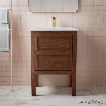 Nadar 24" Freestanding Bathroom Vanity in Brown Oak with Sink Top