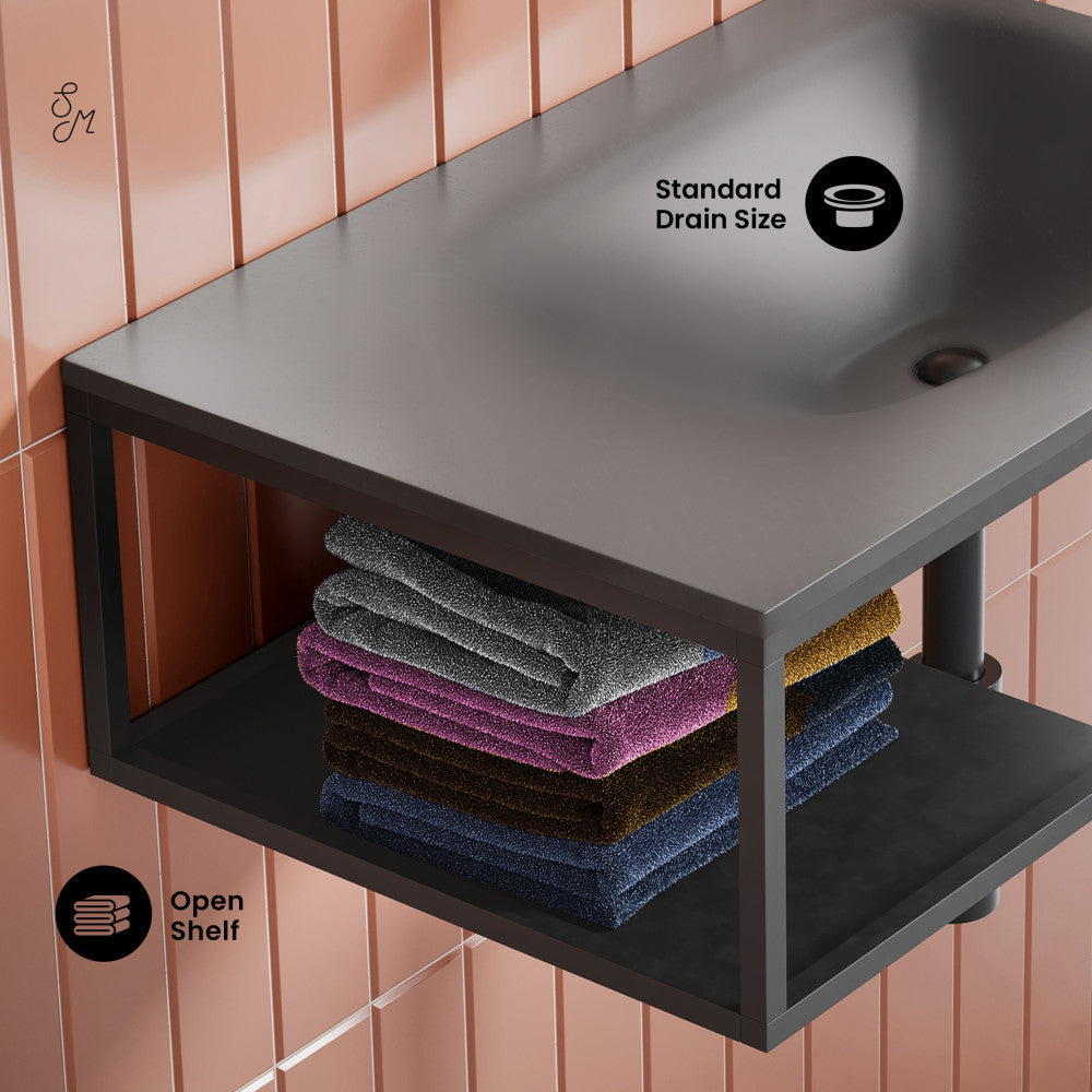 Lisse 24" Rectangle Concrete Wall-Mount Bathroom Sink in Dark Gray