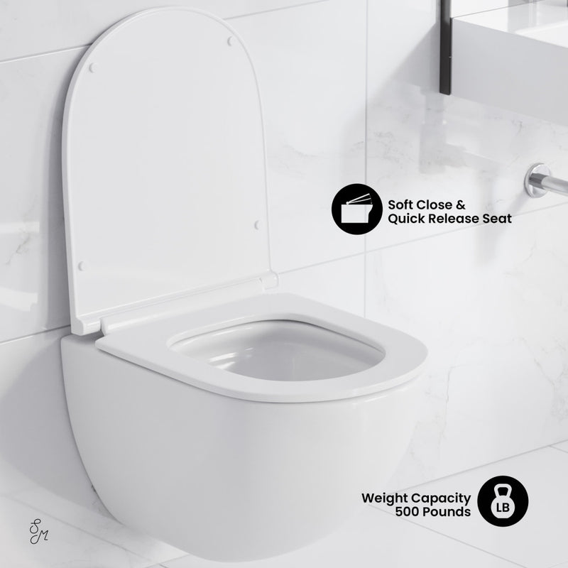 St. Tropez Wall-Hung Toilet Bundle 0.8/1.6 GPF Dual Flush in Glossy White with Brass Flush Plate