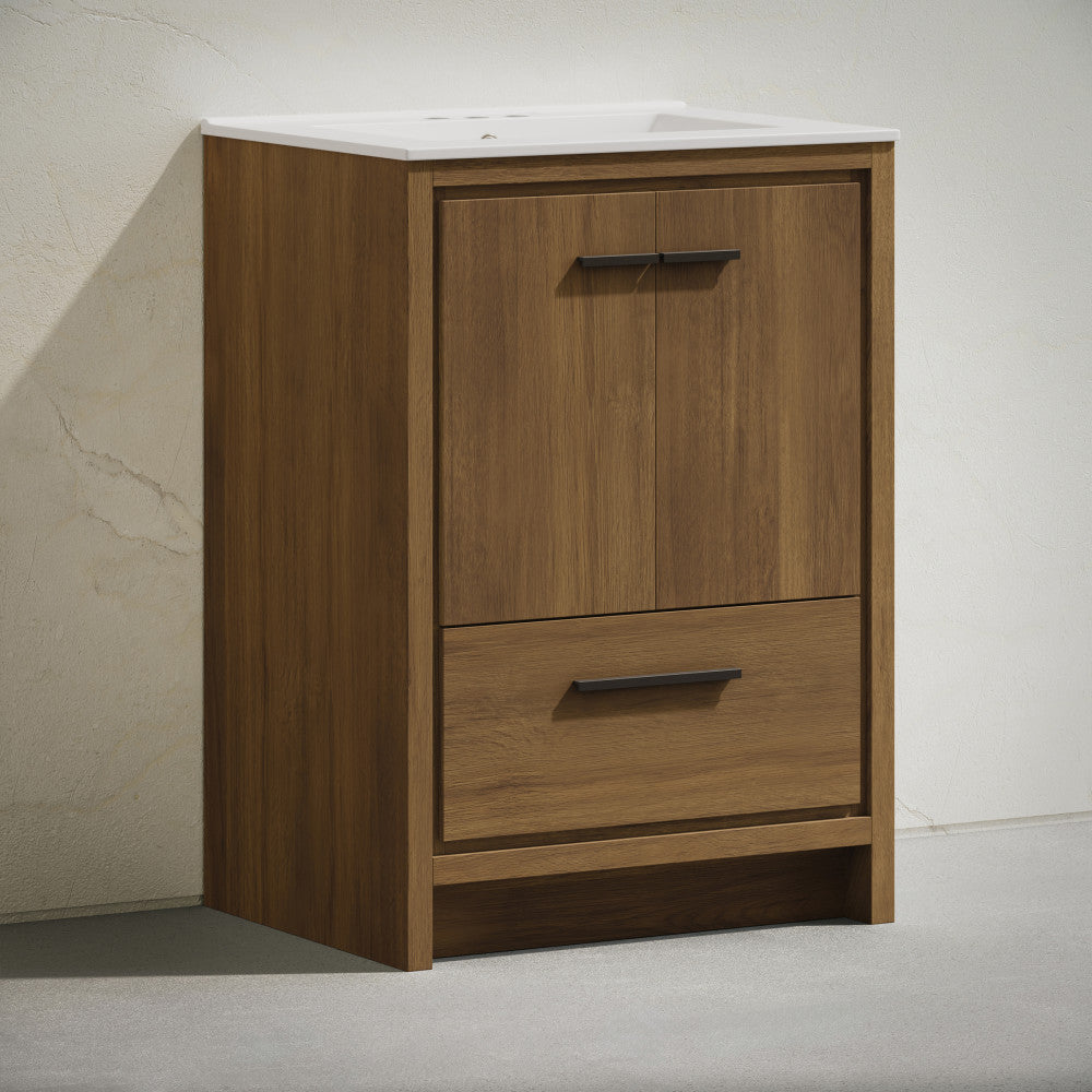 Virage 24" Freestanding Bathroom Vanity in Brown Oak with 3-Hole Centerset Sink Top