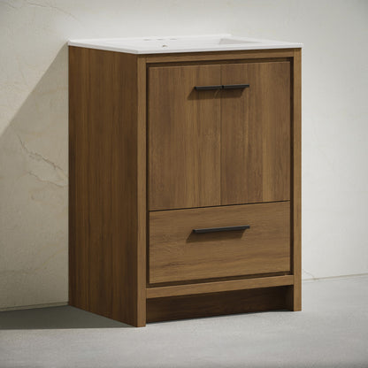 Virage 24" Freestanding Bathroom Vanity in Brown Oak with 3-Hole Centerset Sink Top