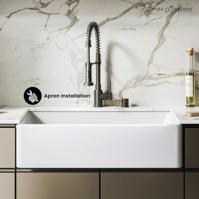 Elegance 33" x 20" Single Basin Fireclay Farmhouse Kitchen Sink in Glossy White