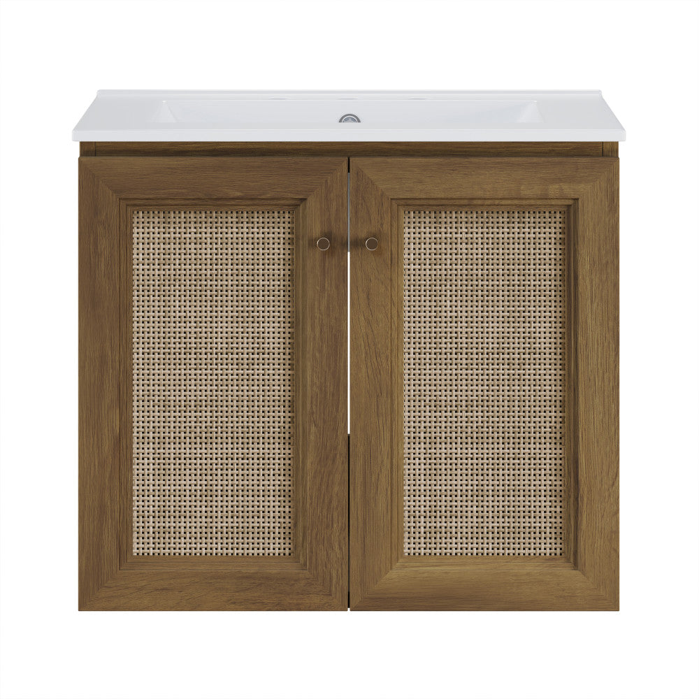 Classe 24" Wall-Mounted Bathroom Vanity in Brown Oak with Widespread Faucet Holes Vanity Top