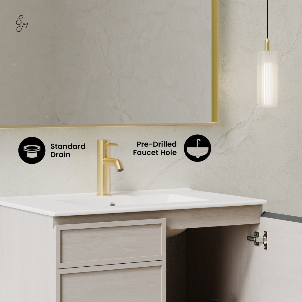 St. Tropez 30" Wall-Mounted Bathroom Vanity in White Oak with Sink Top