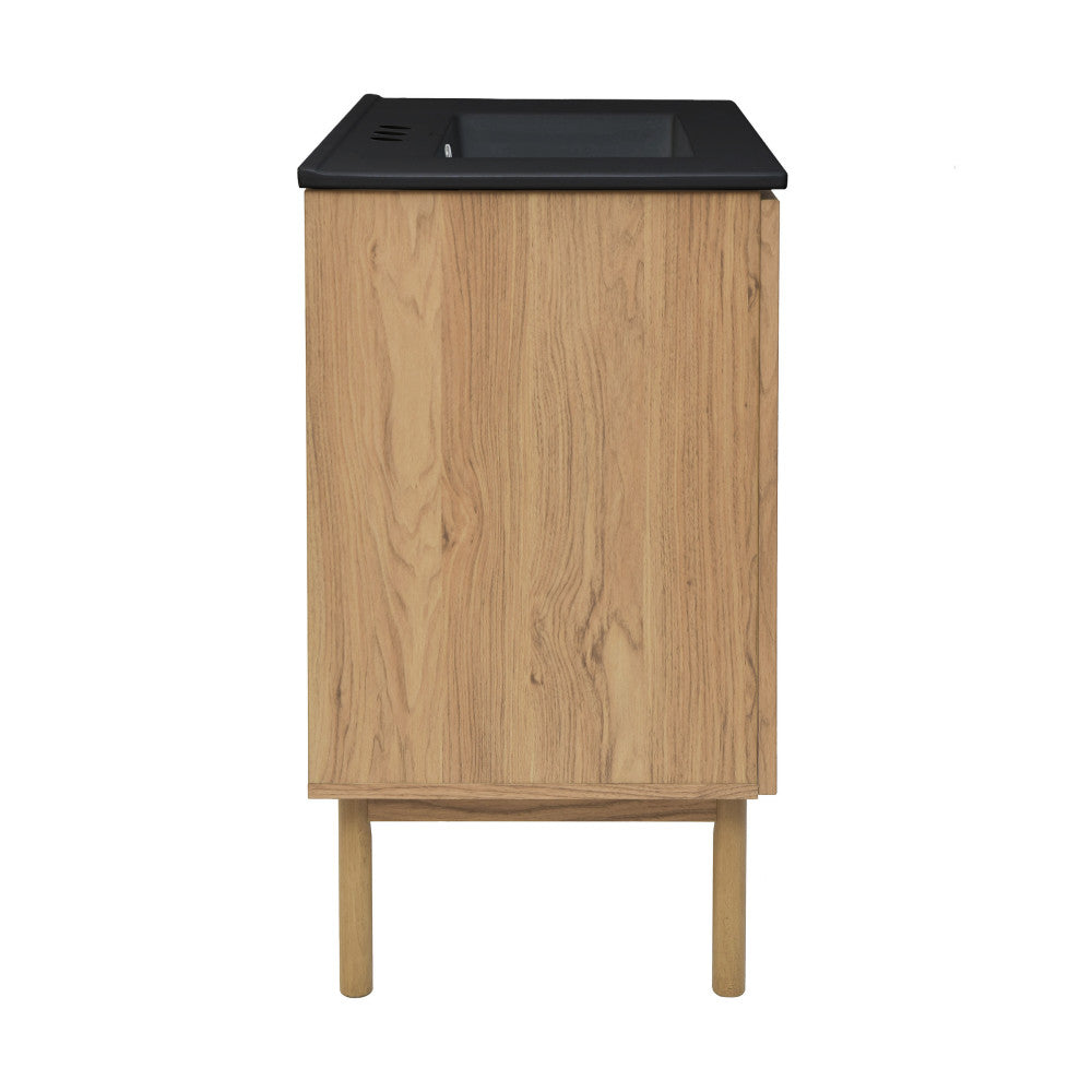 Classe 30" Freestanding Bathroom Vanity in Golden Oak with Black 3-Hole Widespread Sink Top