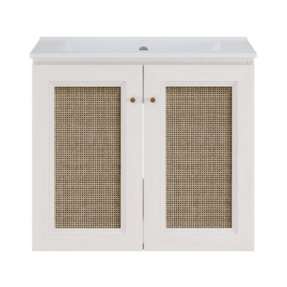 Classe 24" Wall-Mounted Bathroom Vanity in White Oak with Single Faucet Hole Vanity Top