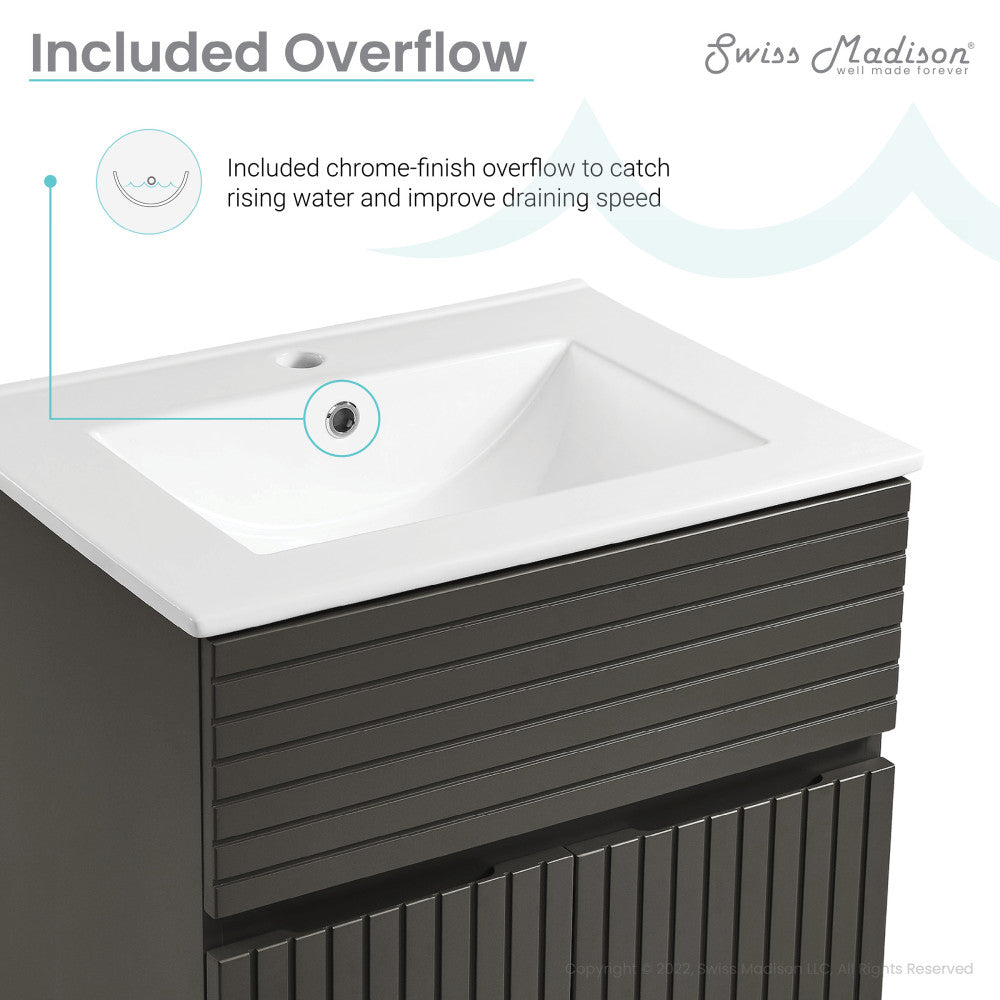 24-inch freestanding bathroom vanity in cedar gray, single sink, soft-close doors.