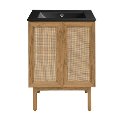 Classe 24" Freestanding Bathroom Vanity in Golden Oak with Black Sink Top