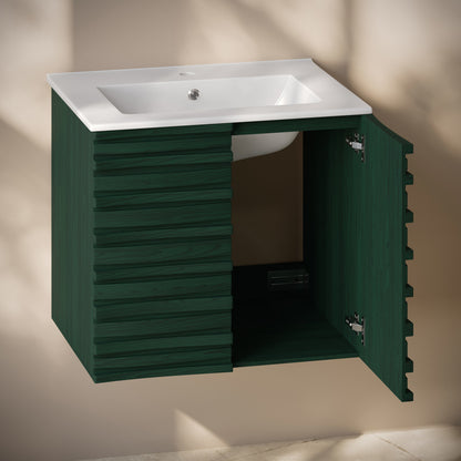 Cascade 24" Wall-Mounted Bathroom Vanity in Green Oak with Sink Top