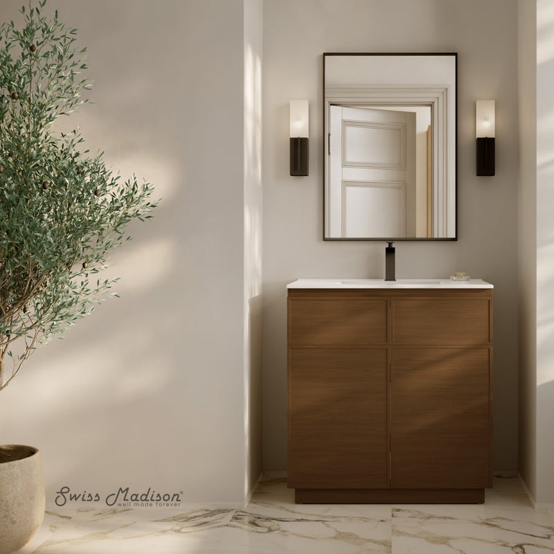 St. Tropez 36" Freestanding Bathroom Vanity in Brown Oak with Sink Top