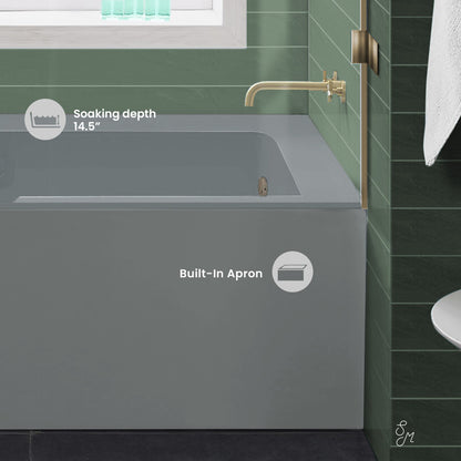 Voltaire 60" x 32" Right-Hand Drain Alcove Bathtub with Apron and Armrest in Matte Gray