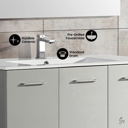 48-inch freestanding gray bathroom vanity with single sink and soft-close doors.
