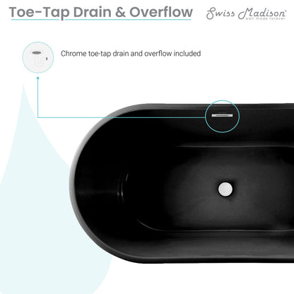 Freestanding soaking bathtub 60 inch in matte black with center drain and sleek oval shape.