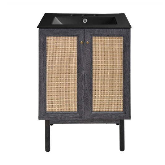 Classe 24" Freestanding Bathroom Vanity in Black Oak with Black 3-Hole Centerset Sink Top