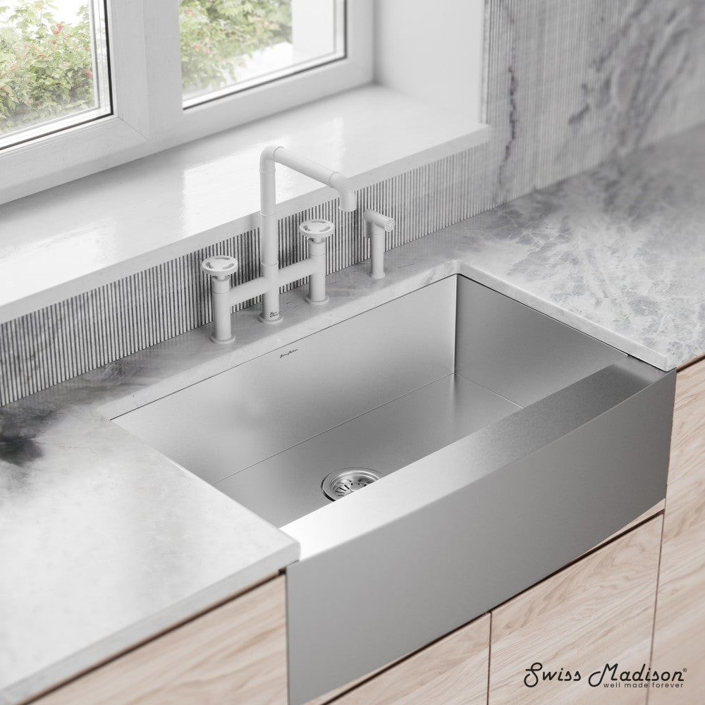 Avallon Pro Widespread Kitchen Faucet with Side Sprayer in Matte White