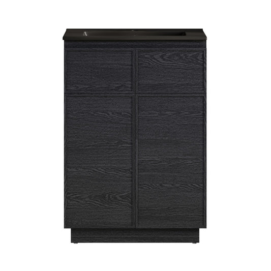 St. Tropez 24" Freestanding Bathroom Vanity in Black Oak with Black Sink Top
