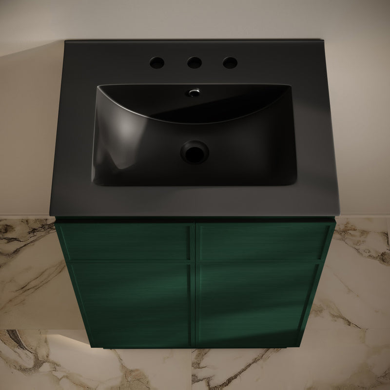 St. Tropez 24" Freestanding Bathroom Vanity in Green Oak with Black 3-Hole Widespread Sink Top