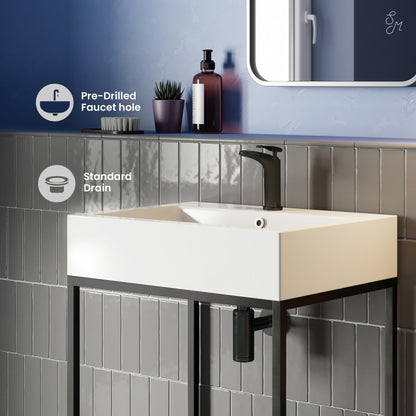 Pierre 24" Open Shelf Black Frame Freestanding Bathroom Vanity with Sink Top
