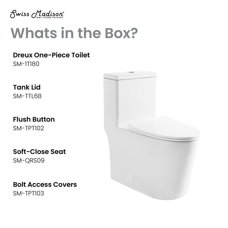 Dreux High Efficiency One-Piece Elongated Toilet with 0.8 GPF Water Saving Patented Technology