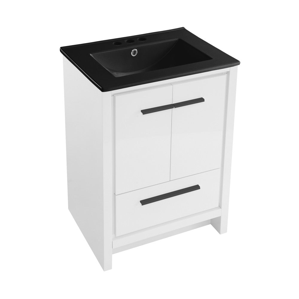 Virage 24 in. White Bathroom Vanity With Black, 3-Hole Ceramic Sink Top