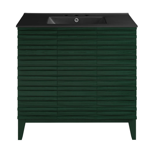 Cascade 36" Freestanding Bathroom Vanity in Green Oak with Black 3-Hole Widespread Sink Top