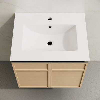 St. Tropez 24" Wall-Mounted Bathroom Vanity in Natural Oak with Sink Top