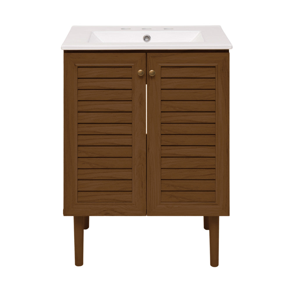 Bron 24" Freestanding Bathroom Vanity in Brown Oak with 3-Hole Widespread Sink Top