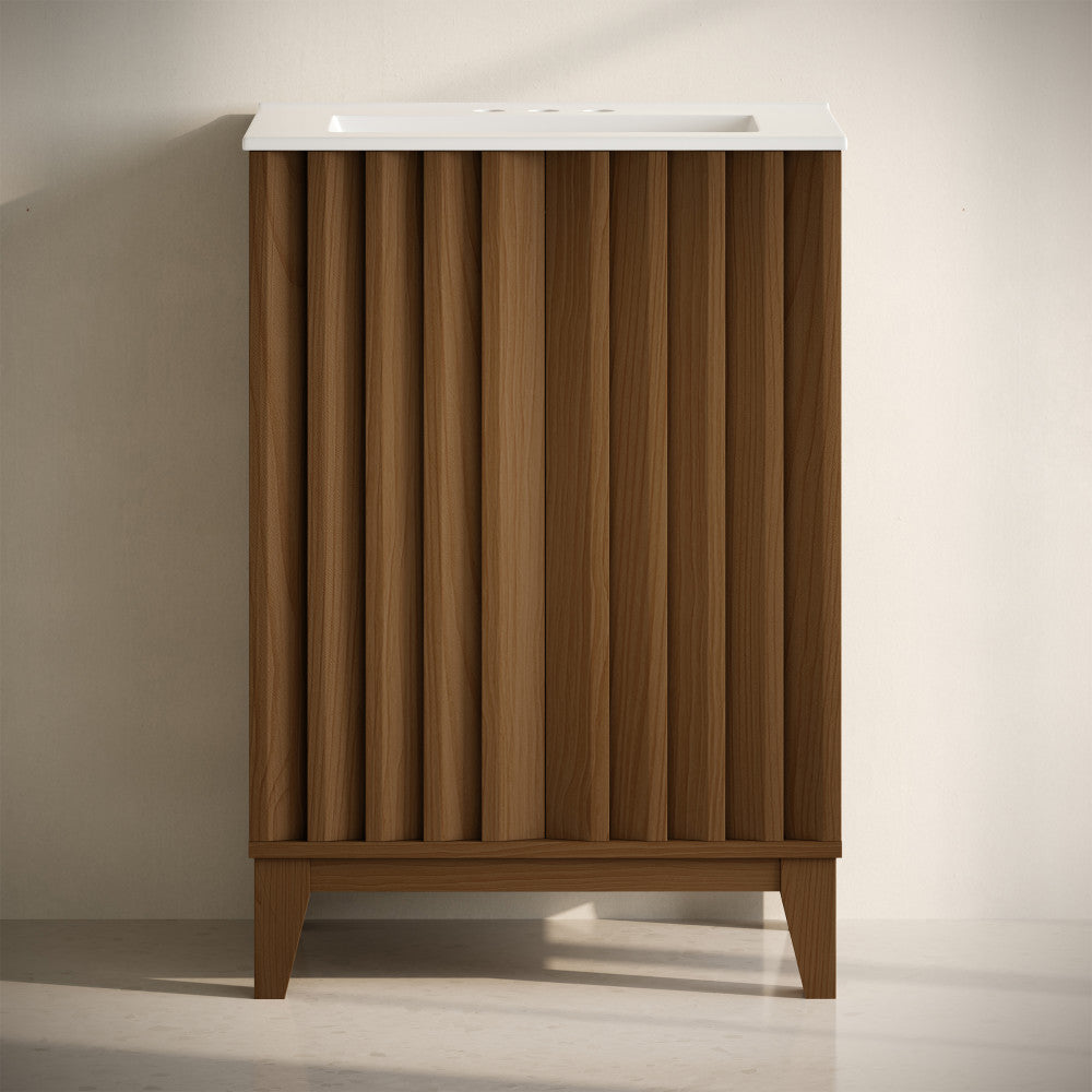 Troyes 24" Freestanding Bathroom Vanity in Brown Oak with 3-Hole Centerset Sink Top