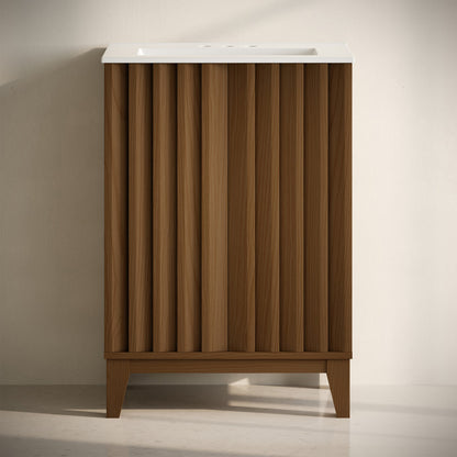 Troyes 24" Freestanding Bathroom Vanity in Brown Oak with 3-Hole Centerset Sink Top