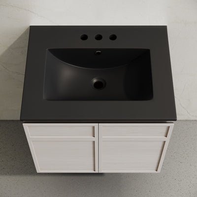 St. Tropez 24" Wall-Mounted Bathroom Vanity in White Oak with Black 3-Hole Centerset Sink Top