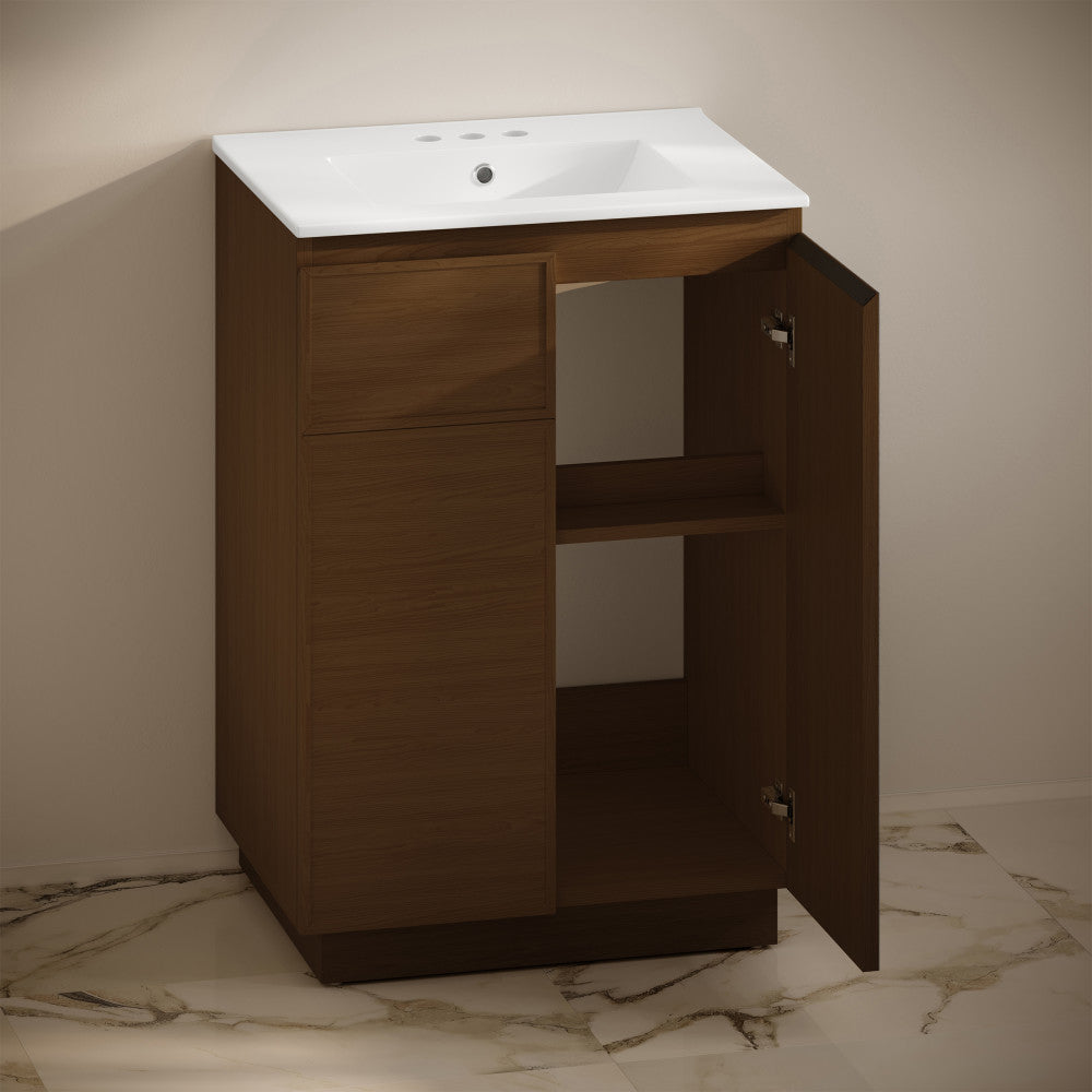 St. Tropez 24" Freestanding Bathroom Vanity in Brown Oak with 3-Hole Centerset Sink Top