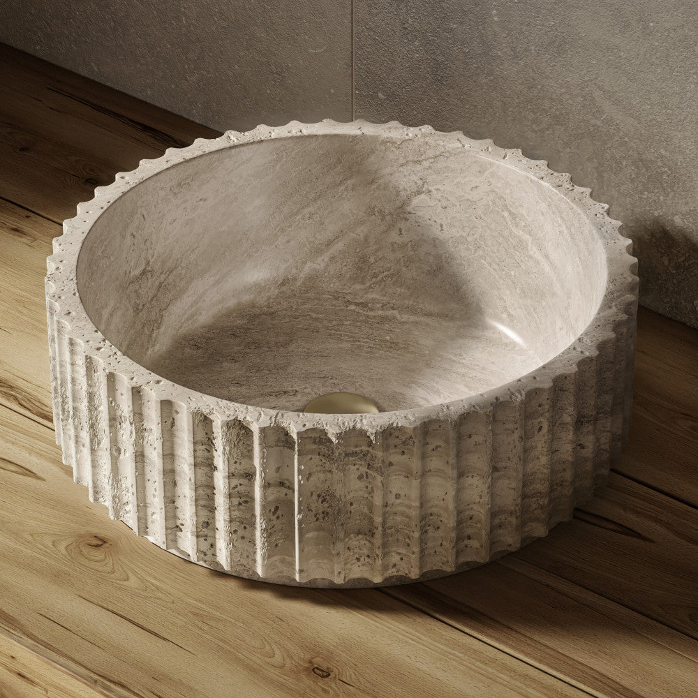Lafayette 17" Natural Marble Round Vessel Sink in Polished Travertine
