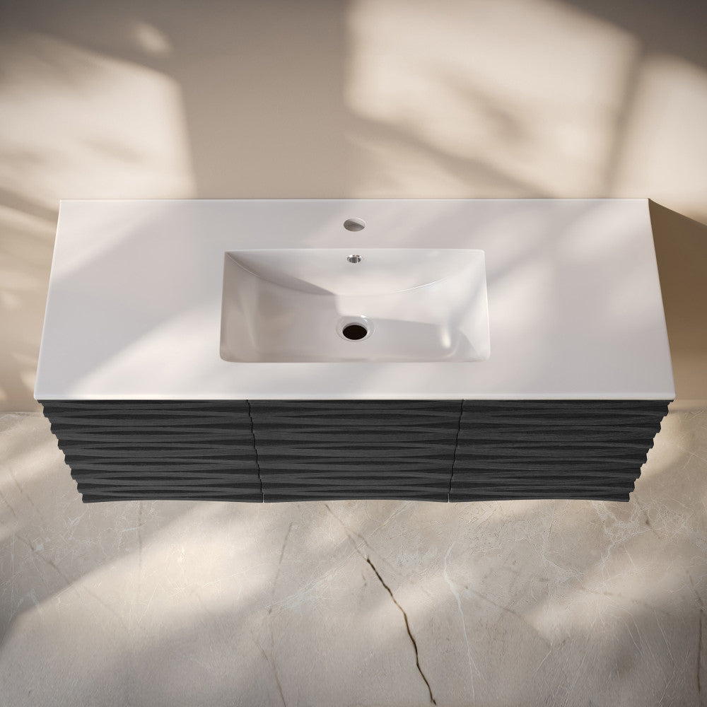 Cascade 48" Wall-Mounted Bathroom Vanity in Black Oak with Sink Top