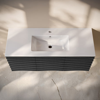 Cascade 48" Wall-Mounted Bathroom Vanity in Black Oak with Sink Top