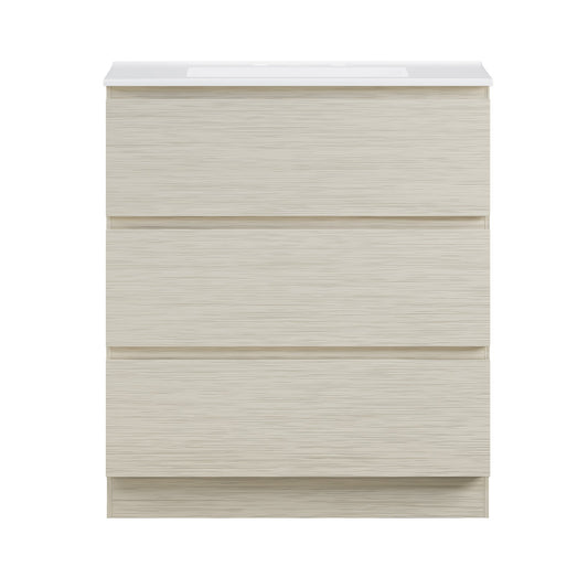 Liberte 30" Freestanding Bathroom Vanity in White Oak with 3-Hole Widespread Sink Top