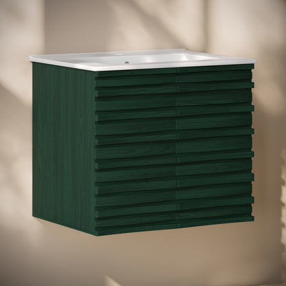 Cascade 24" Wall-Mounted Bathroom Vanity in Green Oak with Sink Top