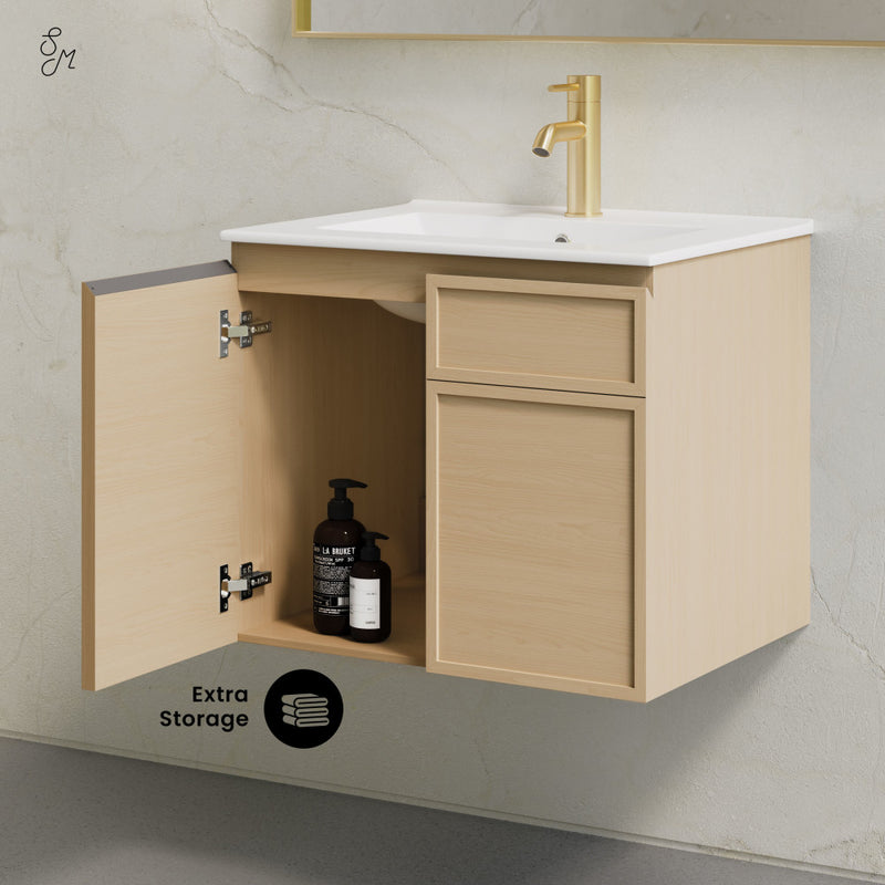 St. Tropez 24" Wall-Mounted Bathroom Vanity in Natural Oak with Sink Top