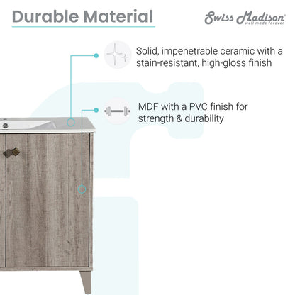 Eclair 36" Freestanding Bathroom Vanity in Gray Oak with Sink Top