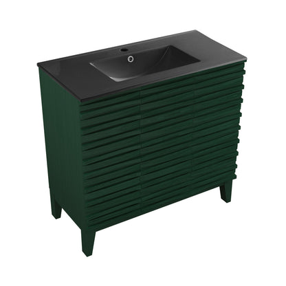 Cascade 36" Freestanding Bathroom Vanity in Green Oak with Black Sink Top
