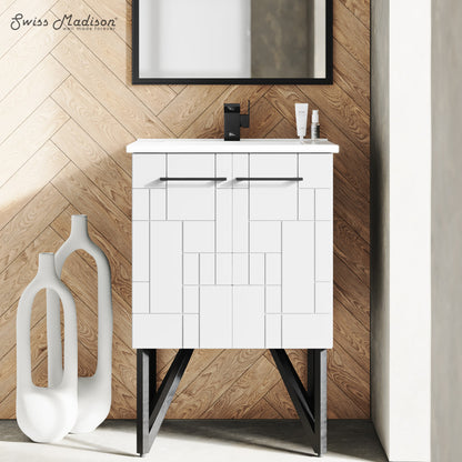 Annecy 24" Freestanding Bathroom Vanity in Mondrian White with Sink Top